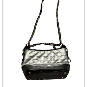 Leather Silver and Black Quilted Handbag